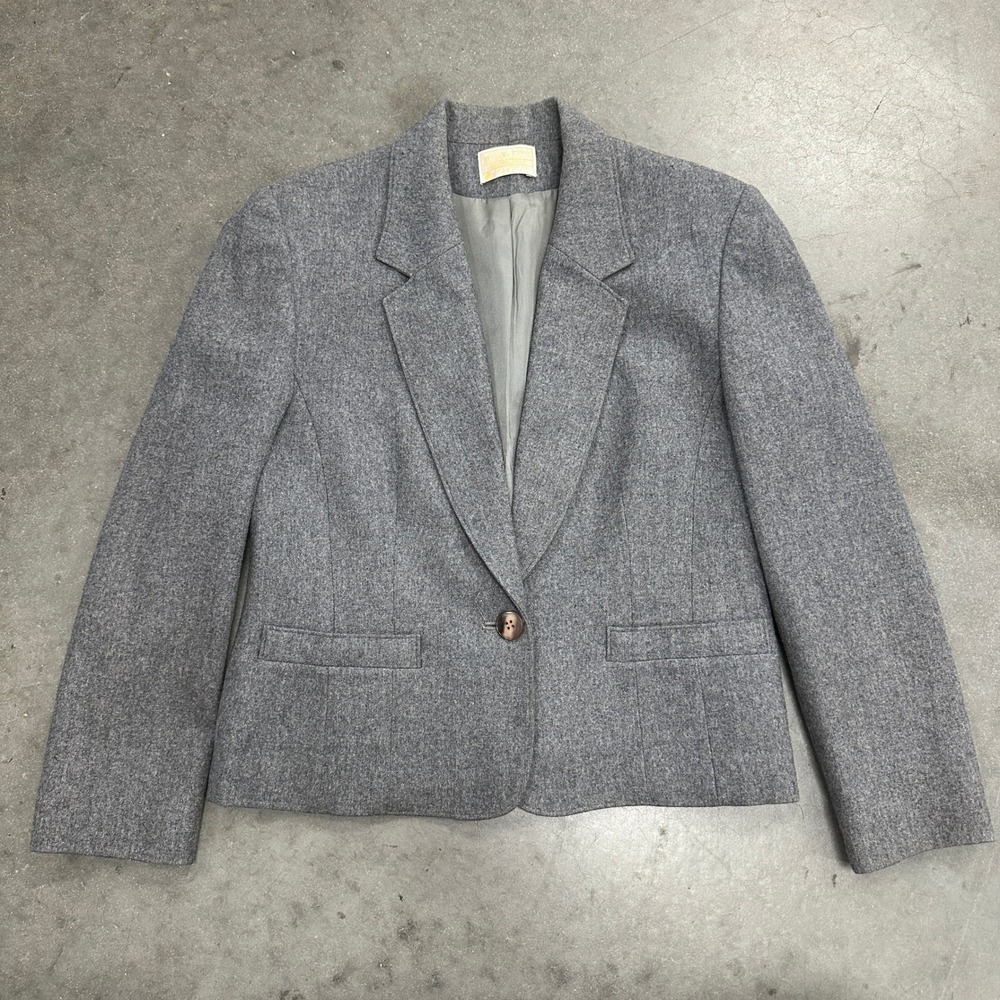 Vintage 80s Pendleton Vintage Gray Wool Blazer Jacket Made in USA Size 8